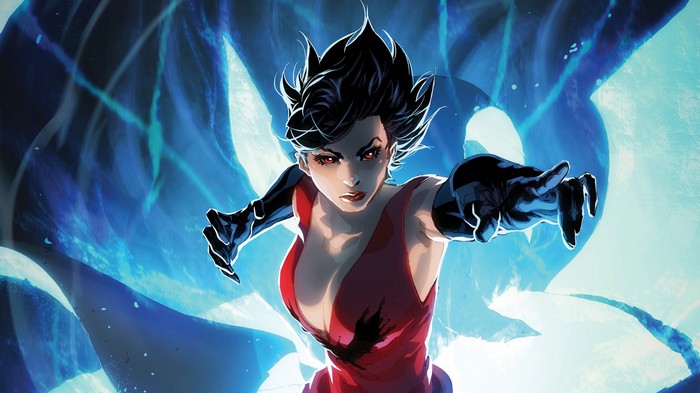 Vampirella with red dress and black gloves