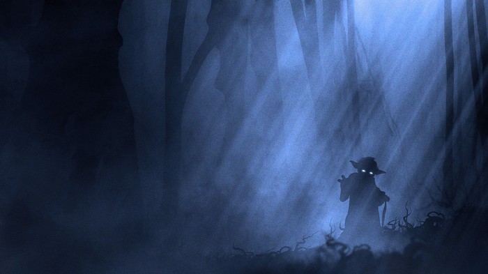 Yoda in a foggy forest digital art