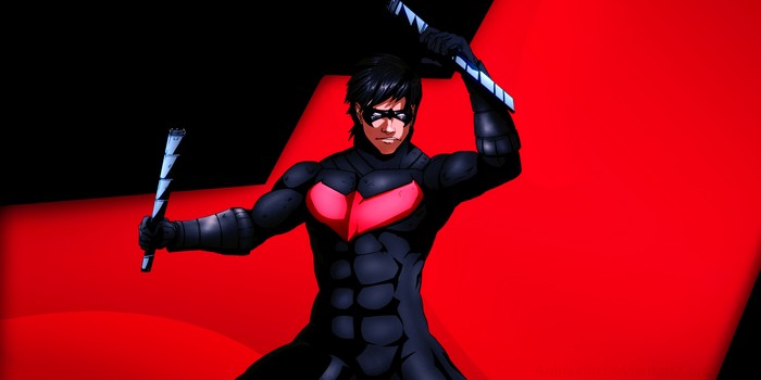 Nightwing holding escrima sticks, digital art