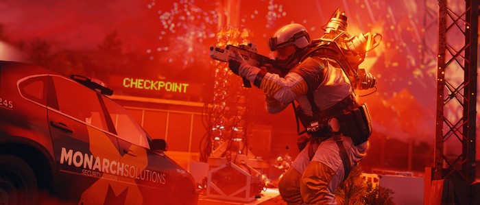 Quantum Break soldier at a checkpoint