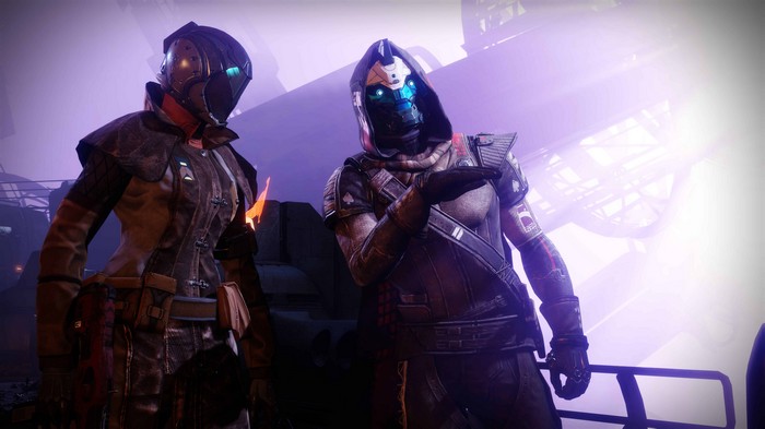 Destiny 2 characters in purple lighting
