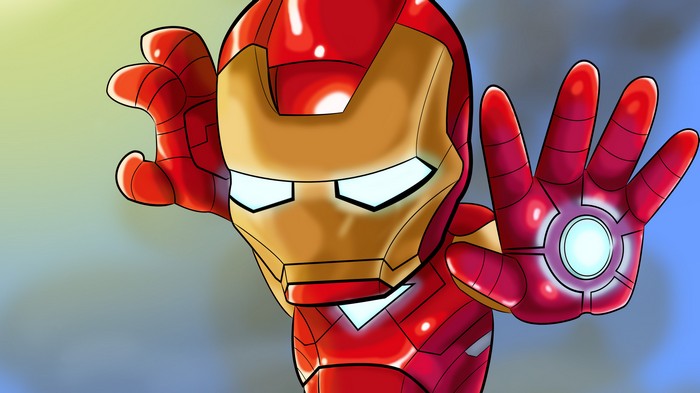 Chibi Iron Man artwork with glowing repulsor
