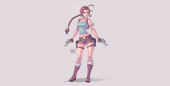 Lara Croft artwork with two pistols