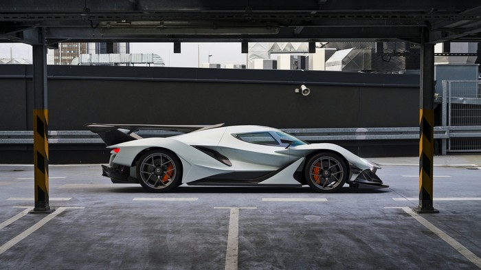 Apollo IE supercar parked in a multi-story car park