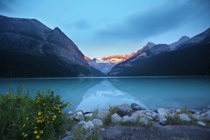 Lake Louise with Mountains and Snow-Capped Peaks