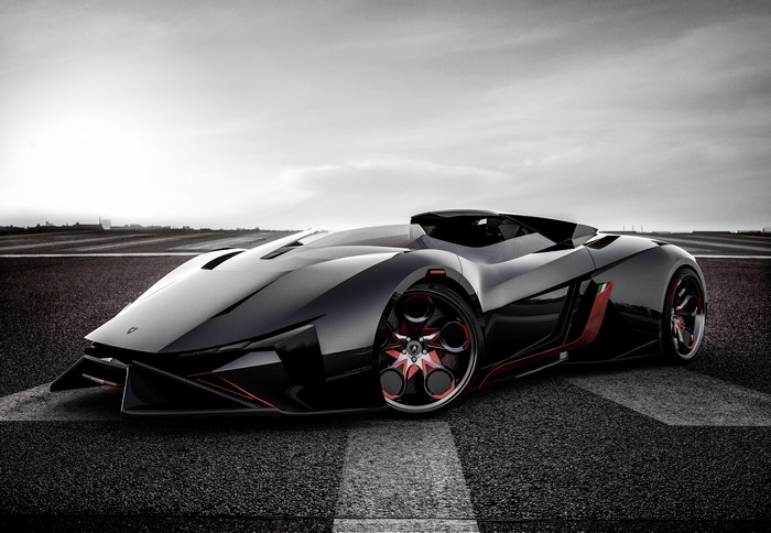 Black Lamborghini concept car on a racetrack