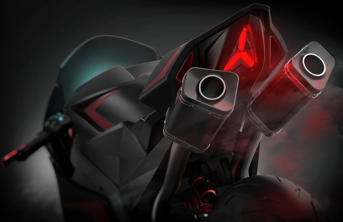Yamaha R1 motorcycle with red accents and exhaust