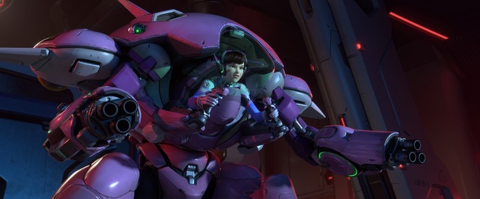 D.Va in her pink mech suit from Overwatch