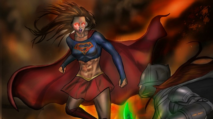Supergirl and Batwoman in a fiery battle