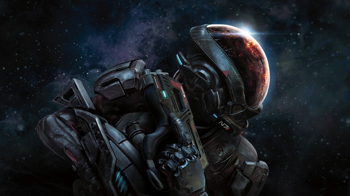 Commander Shepard in Space with Planet