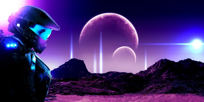 Retro Sci-Fi Halo Warrior with Twin Moons 4K