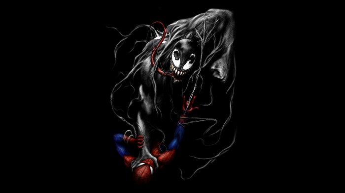 Venom attacking Spider-Man in dark artwork