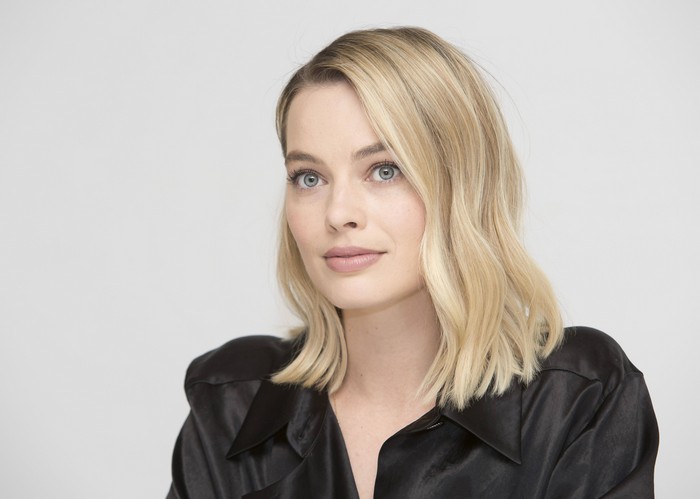 Margot Robbie in Black Satin Blouse 4K Portrait