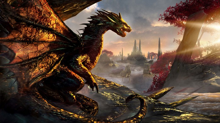Dragon overlooking a fantasy landscape