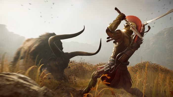 Assassin's Creed Odyssey: Warrior fights a bull