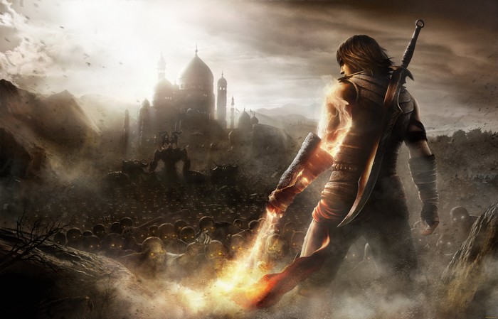 Prince of Persia Warrior with Fiery Sword and Army