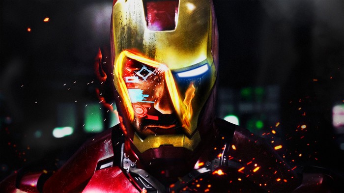 Iron Man with digital HUD overlay
