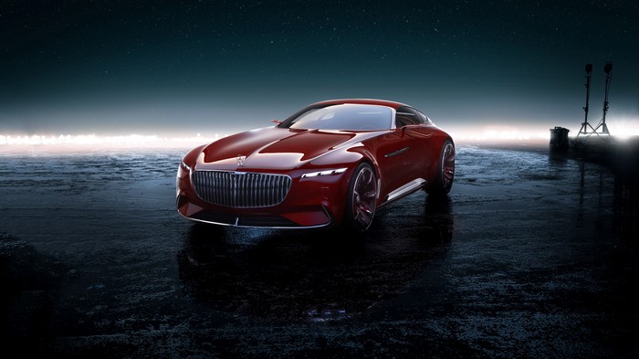 Red Mercedes-Maybach Concept Car on Wet Surface
