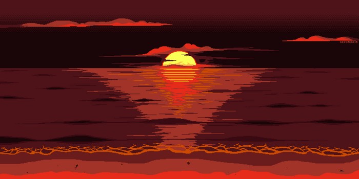 Minimalist Pixel Art Sunset Over Ocean 4K
