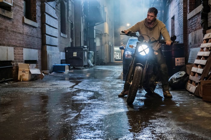Tom Hardy on a Motorcycle in Venom