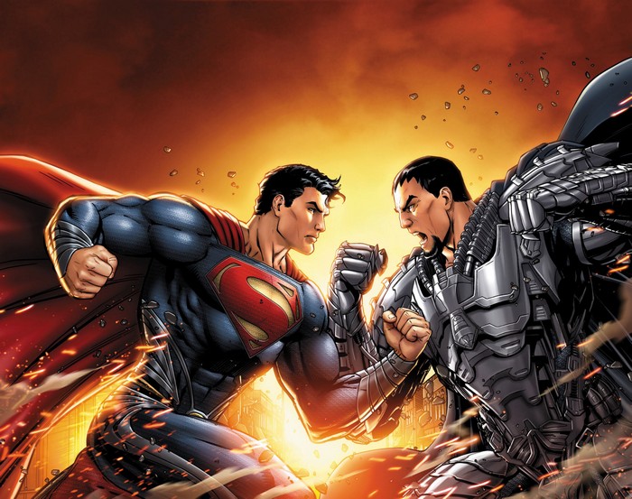 Superman and Cyborg fighting