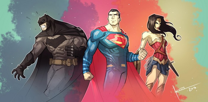 Batman, Superman, and Wonder Woman artwork