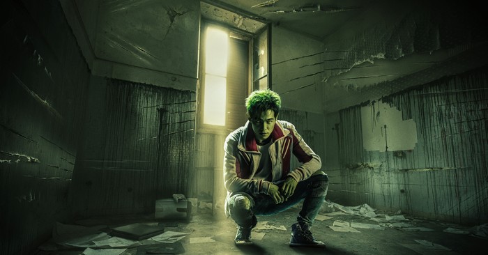 Beast Boy in a dilapidated room