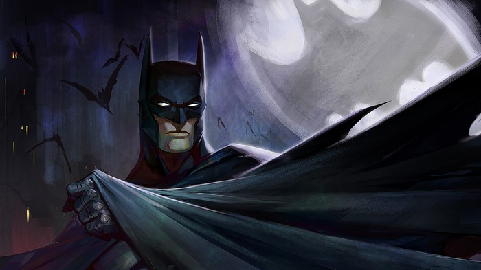 Batman Artwork with Bats and Moon