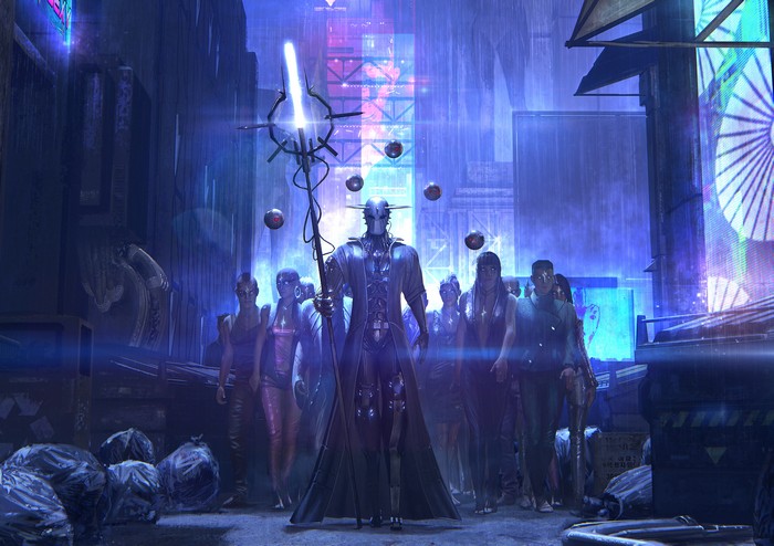Re: Legion character with floating orbs in a rainy city