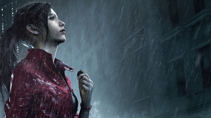 Claire Redfield in the rain from Resident Evil 2