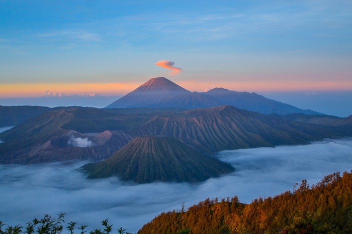 Mount Bromo volcano landscape at sunrise 4K