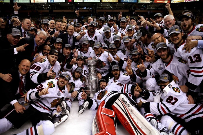 Chicago Blackhawks team celebrates Stanley Cup victory