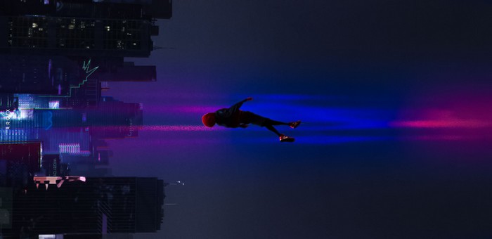 Spider-Man in a neon city