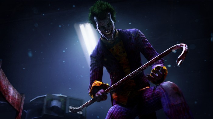 The Joker holding a bloody crowbar