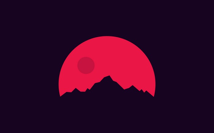 Minimalist red sun over jagged mountains