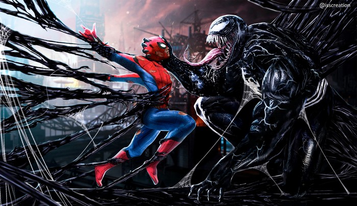 Spider-Man and Venom in a digital art battle