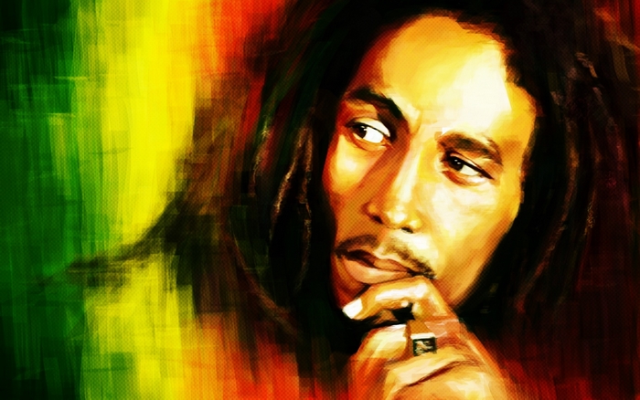 Bob Marley portrait with reggae colors