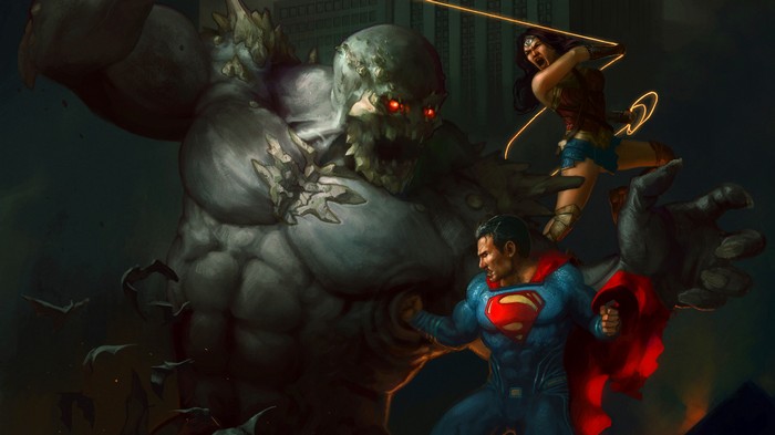 Superman and Wonder Woman fight Doomsday