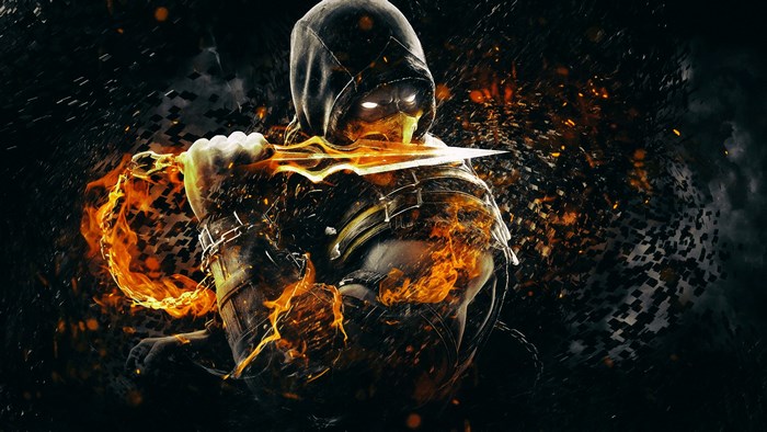 Scorpion from Mortal Kombat with fiery sword
