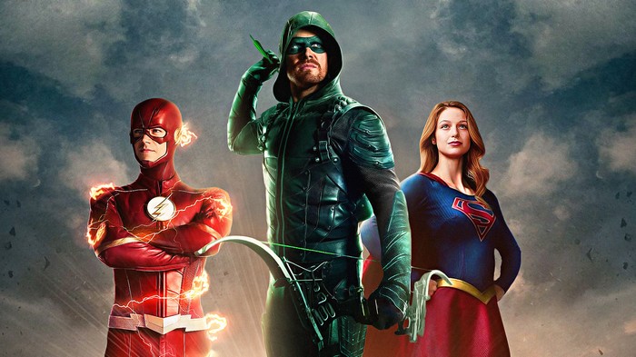 Arrow, Flash, and Supergirl Standing Heroically
