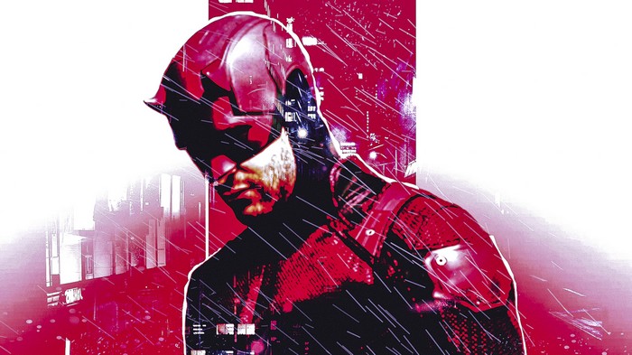 Daredevil Artwork in a Rainy City