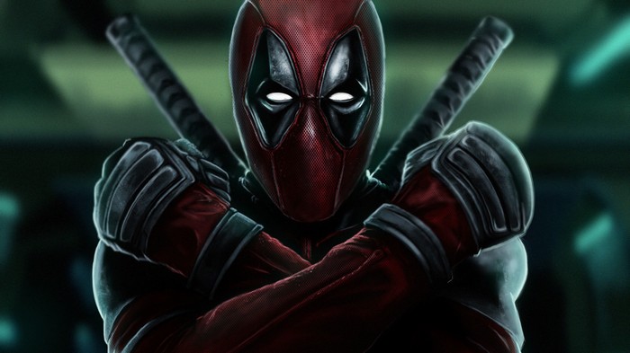 Deadpool with crossed katanas