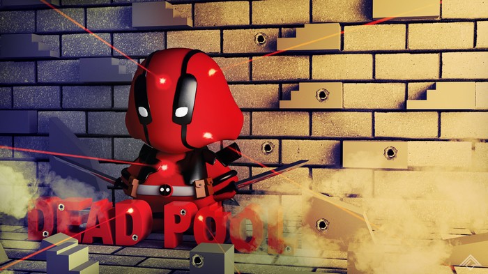 Chibi Deadpool with Swords and Bullet Holes