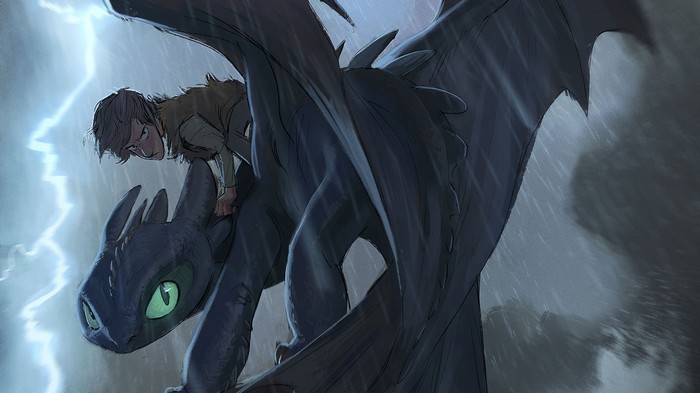 Night Fury from How to Train Your Dragon in Stormy Lightning 4K