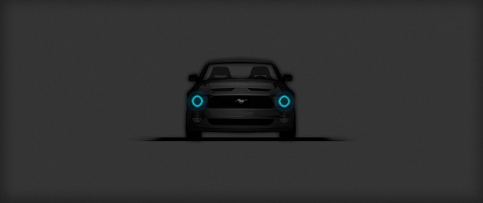 Minimalist Ford Mustang with blue halo headlights