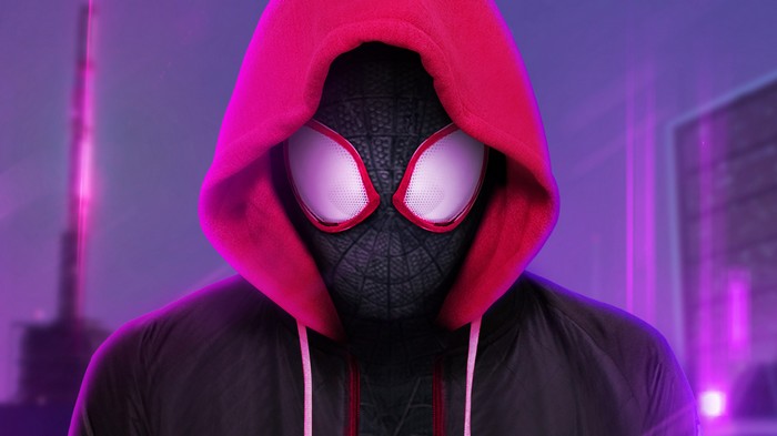 Miles Morales Spider-Man in a red hoodie