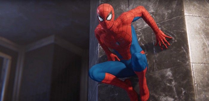 Spider-Man clinging to a wall