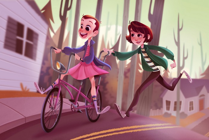 Stranger Things Artwork of Eleven and Max on a Bike