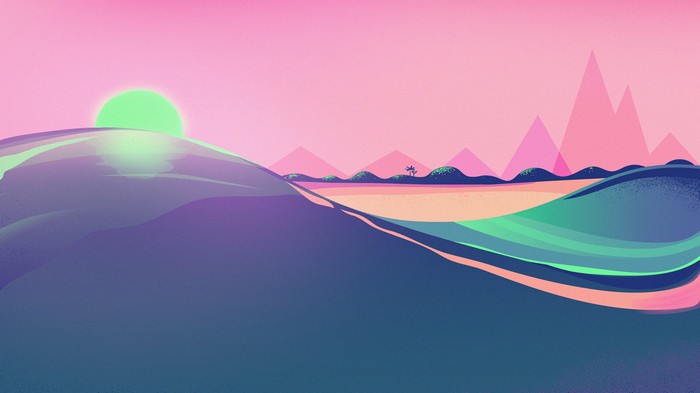 Retrowave Artwork with Mountains and Sun