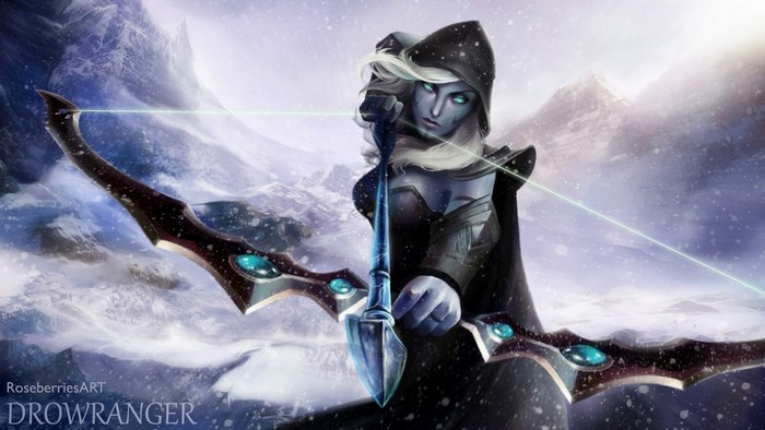Drow Ranger from Dota 2 in a snowy landscape
